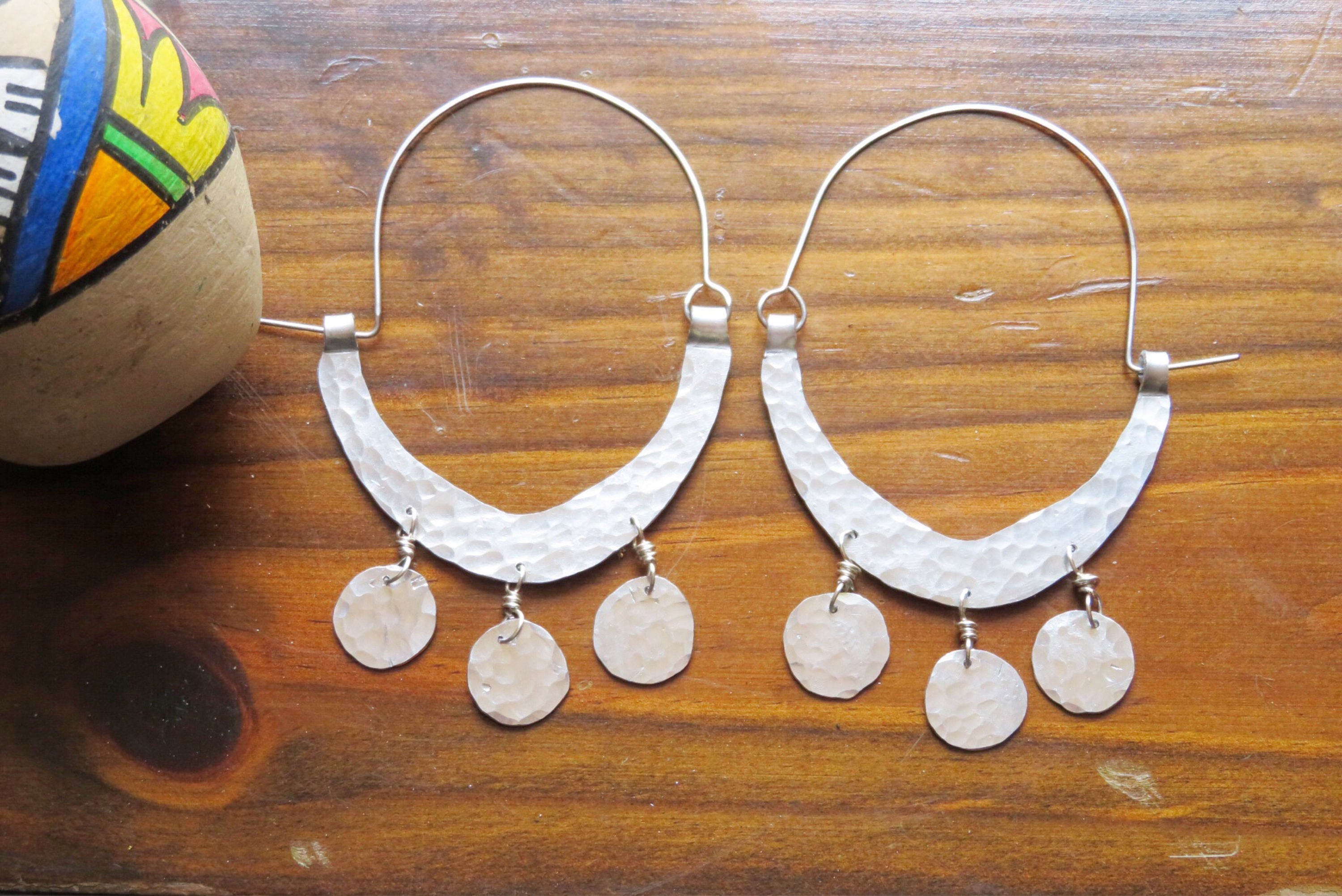 Rustic Hammered Coin Hoop Earrings-zoom-1
