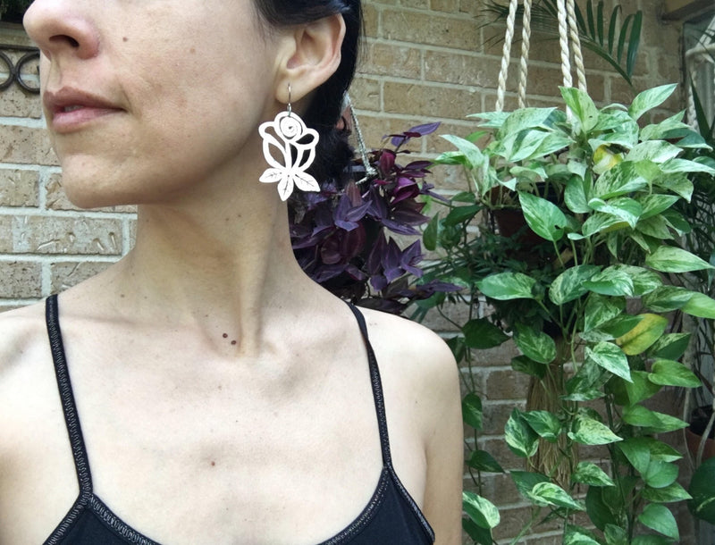 Metal Rose Earrings | Hand Cut Folk Art Jewelry-zoom-