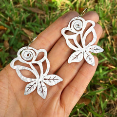 Metal Rose Earrings | Hand Cut Folk Art Jewelry - Aware House