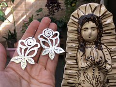 Metal Rose Earrings | Hand Cut Folk Art Jewelry - Aware House