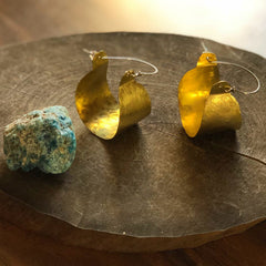 Rustic Hammered Metal Hoop Earrings | Wide Scoop Design - Aware House
