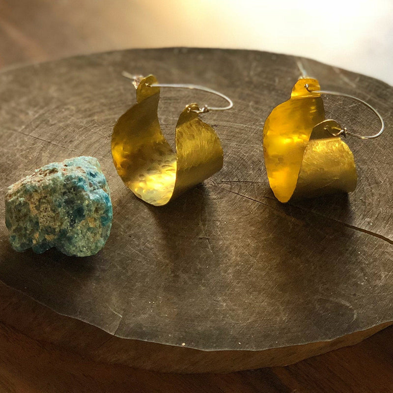 Rustic Hammered Metal Hoop Earrings | Wide Scoop Design-zoom-