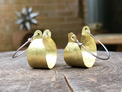 Rustic Metal Scoop Hoop Earrings | Handmade Hammered Brass - Aware House