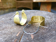 Rustic Metal Scoop Hoop Earrings | Handmade Hammered Brass - Aware House