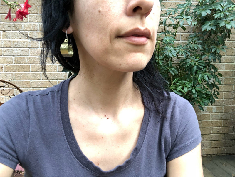 Rustic Metal Scoop Hoop Earrings | Handmade Hammered Brass-zoom-