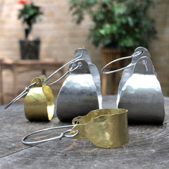 Rustic Metal Scoop Hoop Earrings | Handmade Hammered Brass - Aware House