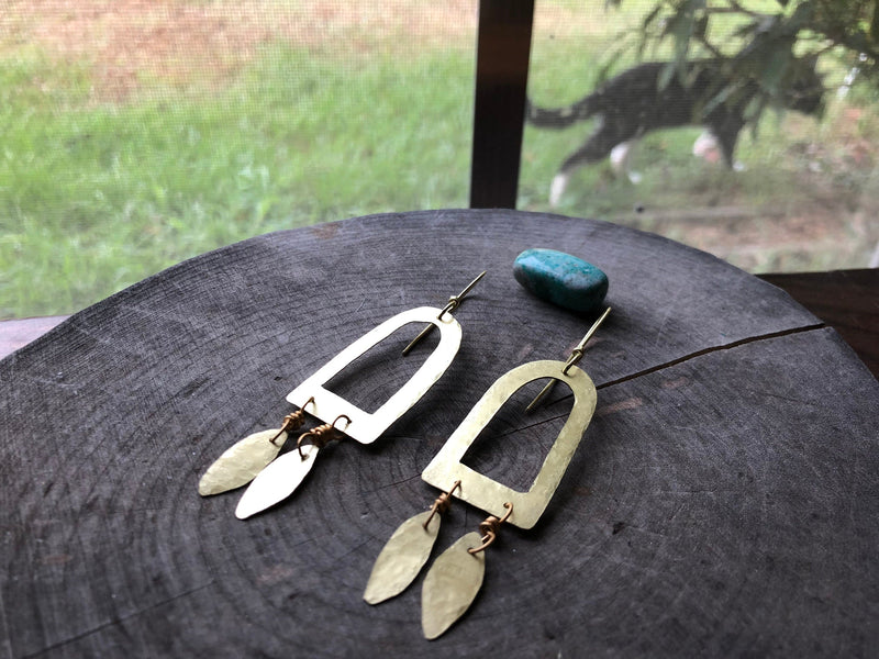 Hammered Brass Fringe Earrings-zoom-