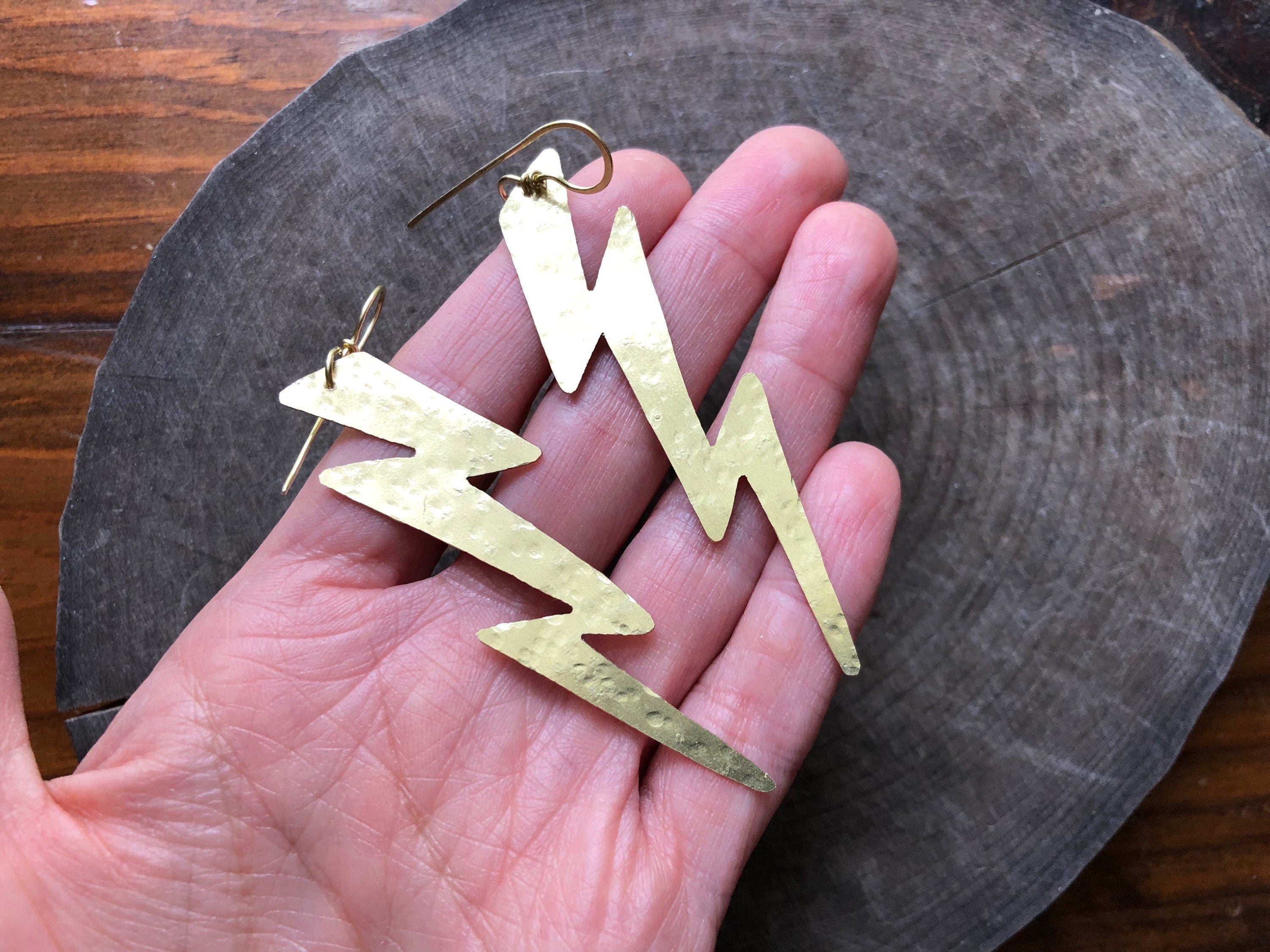 Hammered Lightning Bolt Earrings-zoom-3