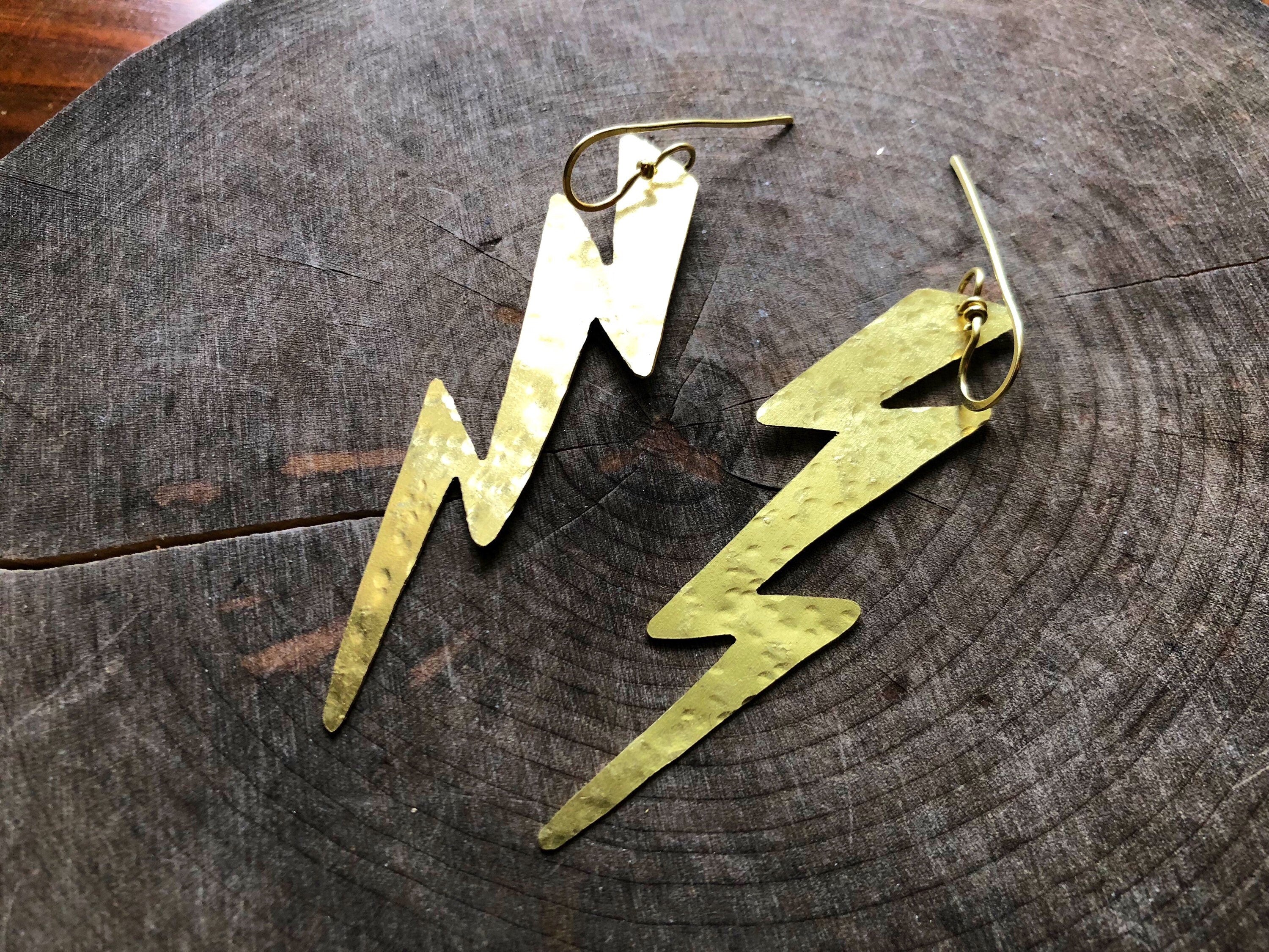 Hammered Lightning Bolt Earrings-zoom-4
