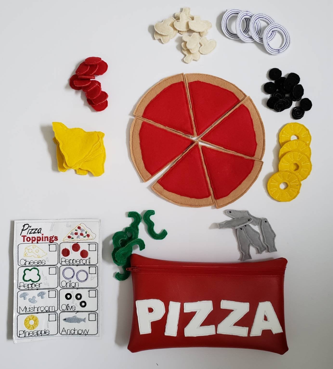Felt Food Pizza Play Set | Build Your Own Pretend Play Kitchen Toy - Aware House
