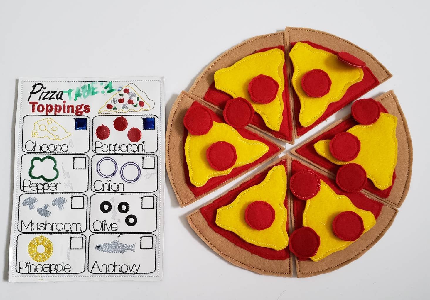 Felt Food Pizza Play Set | Build Your Own Pretend Play Kitchen Toy - Aware House