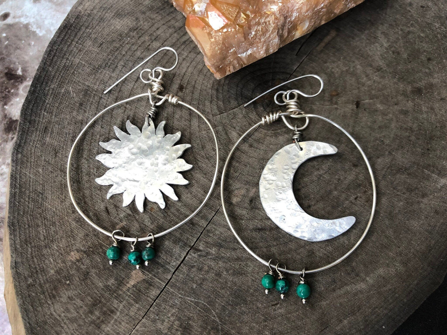 Sun & Moon Turquoise Hoop Earrings