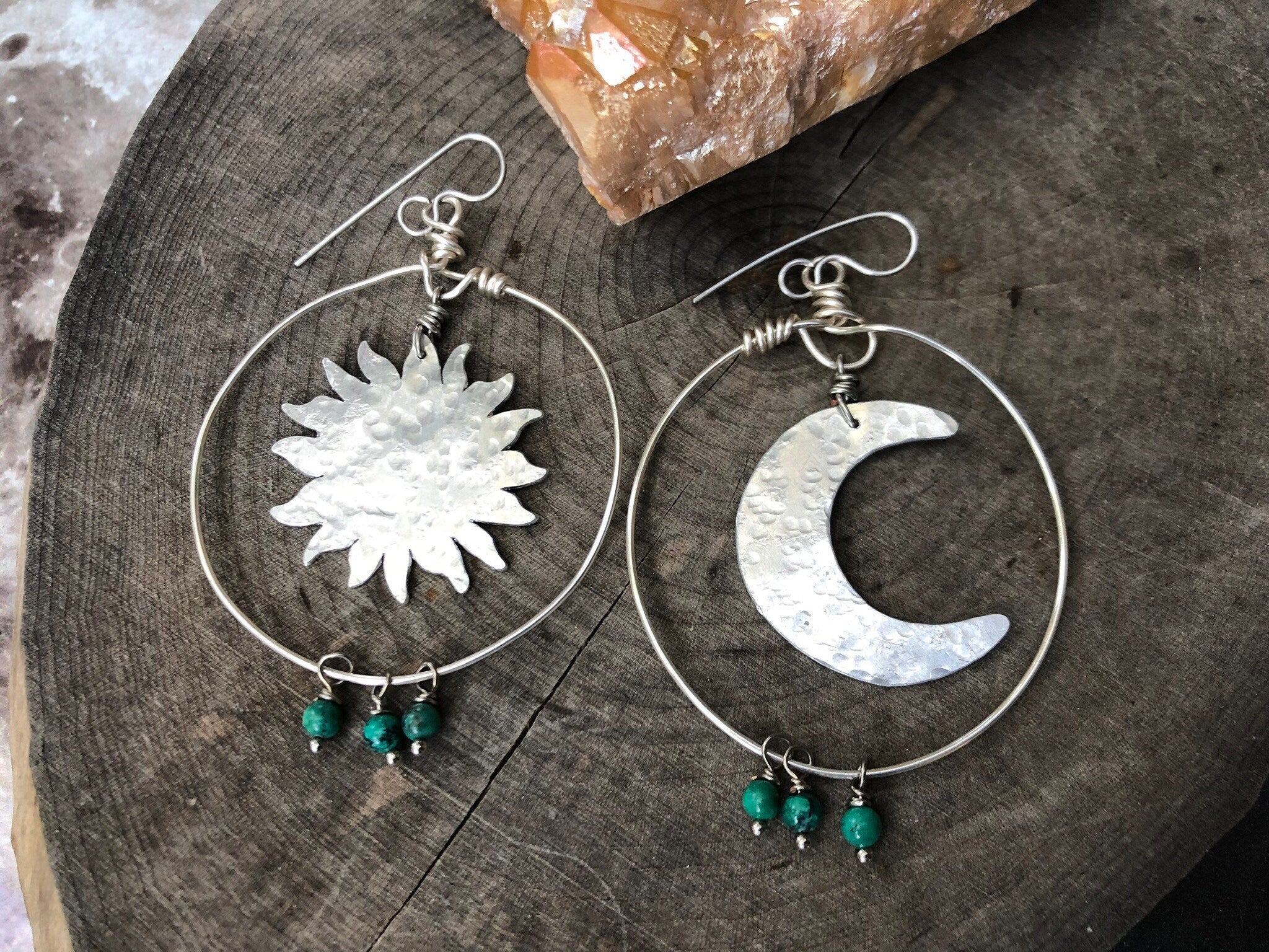 Sun & Moon Turquoise Hoop Earrings-zoom-4