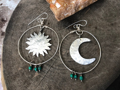 Sun & Moon Turquoise Hoop Earrings