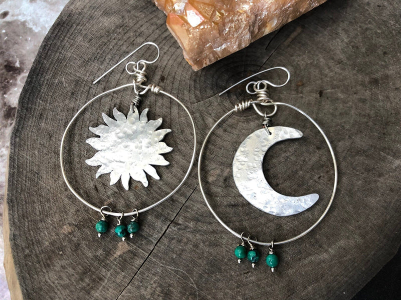 Sun & Moon Turquoise Hoop Earrings-zoom-