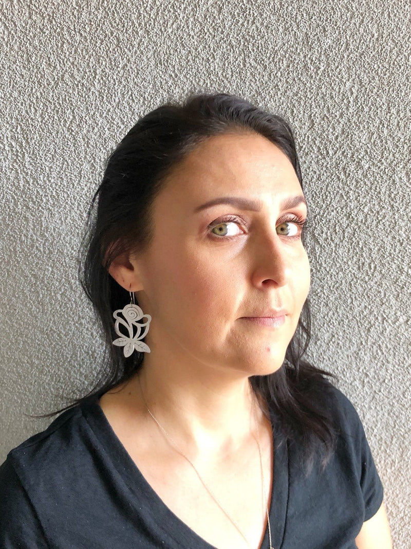 Metal Rose Earrings | Hand Cut Folk Art Jewelry-zoom-