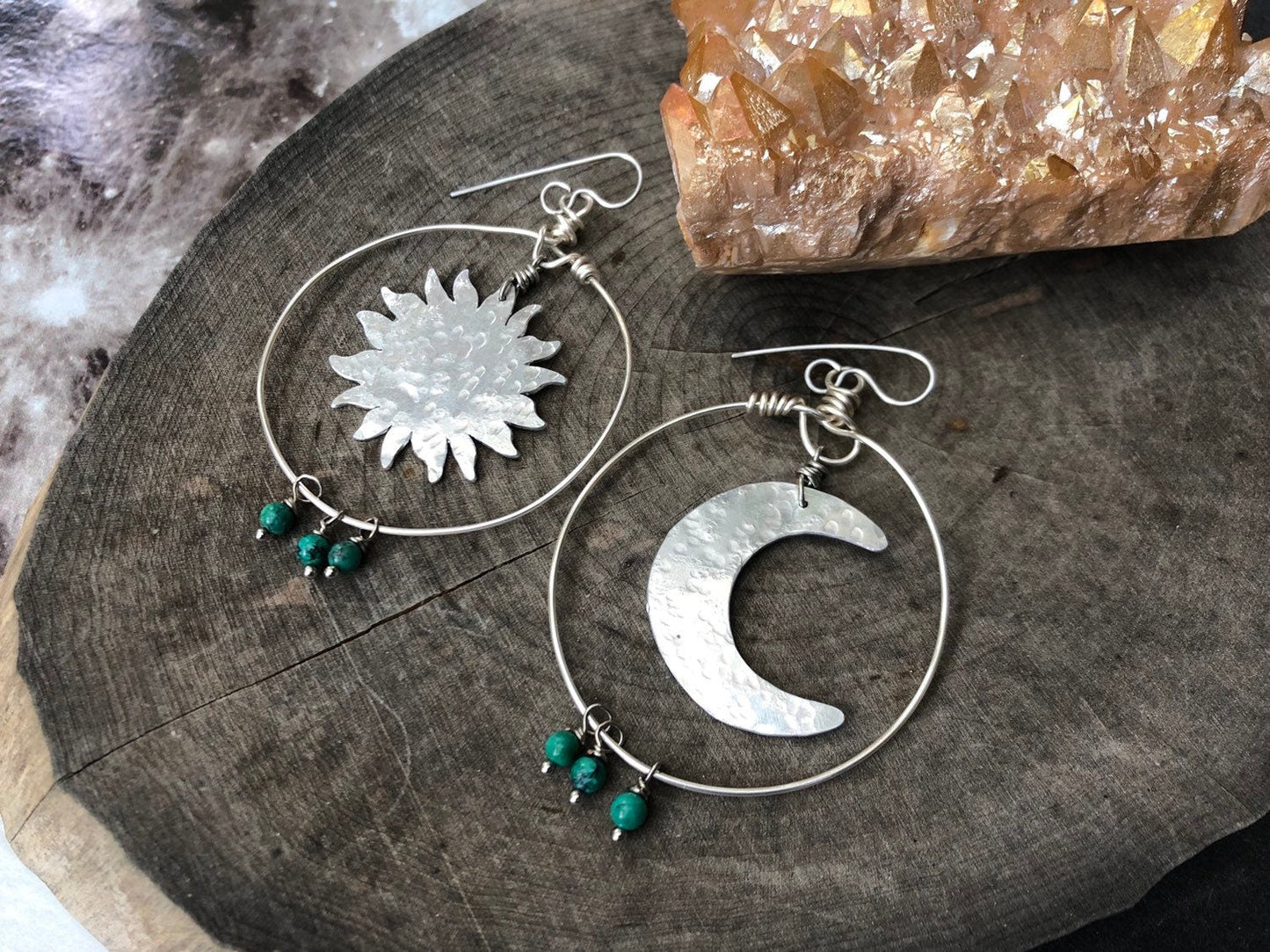 Sun & Moon Turquoise Hoop Earrings