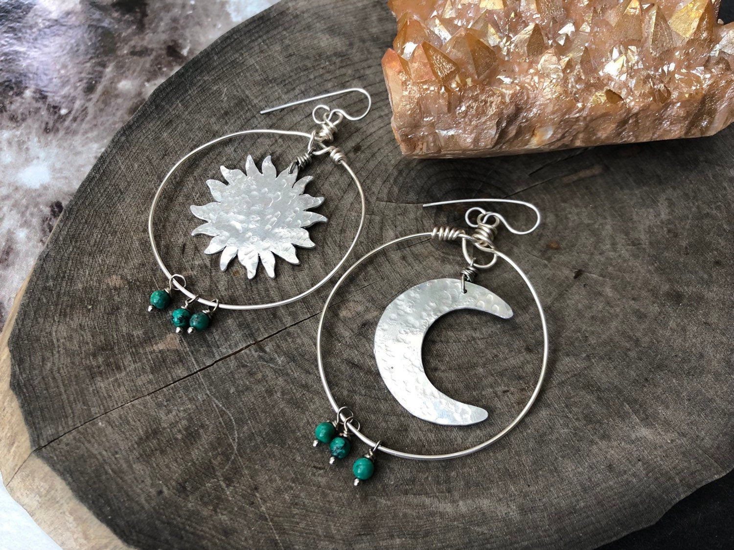 Sun & Moon Turquoise Hoop Earrings-zoom-3