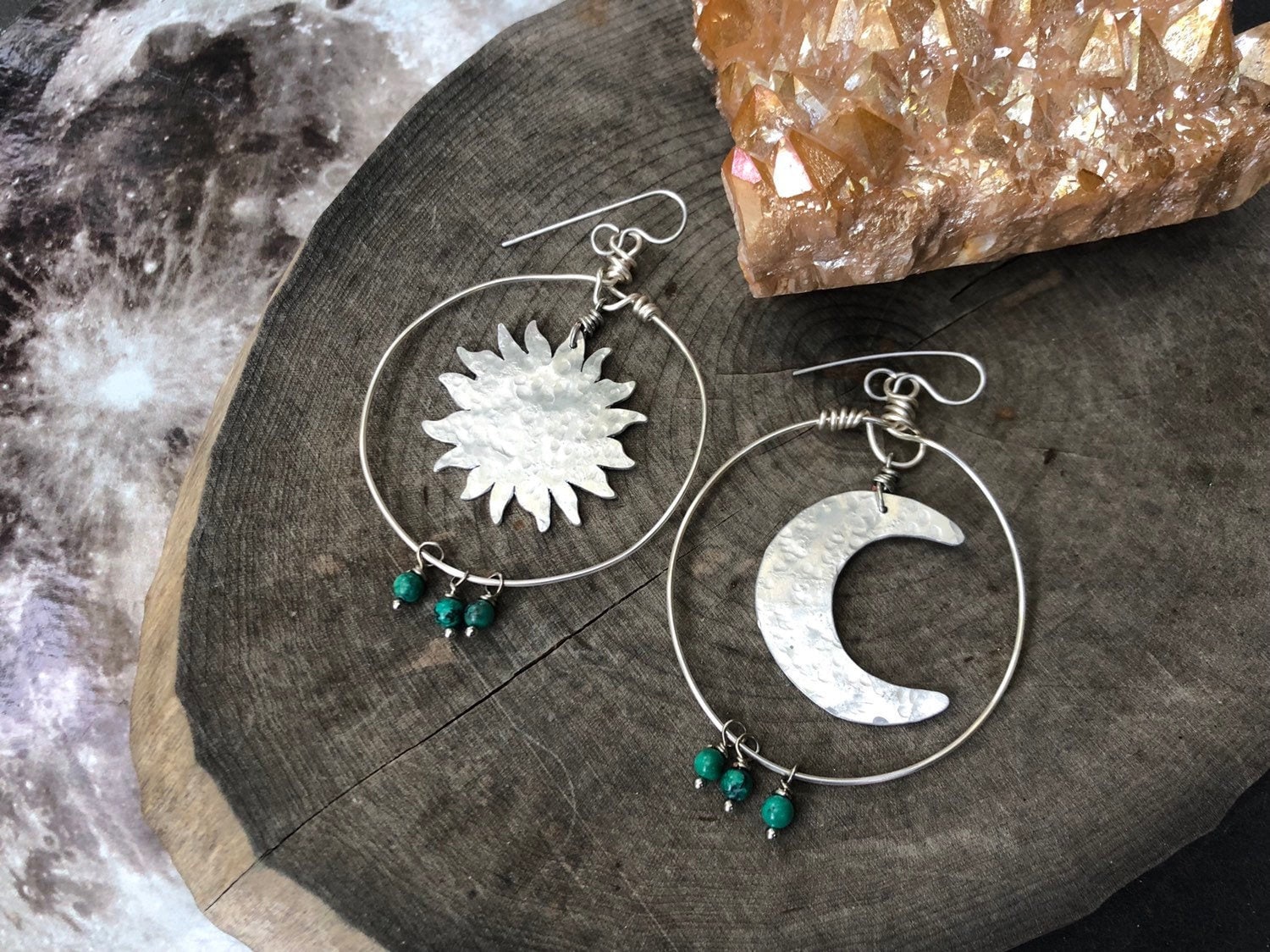 Sun & Moon Turquoise Hoop Earrings-zoom-1