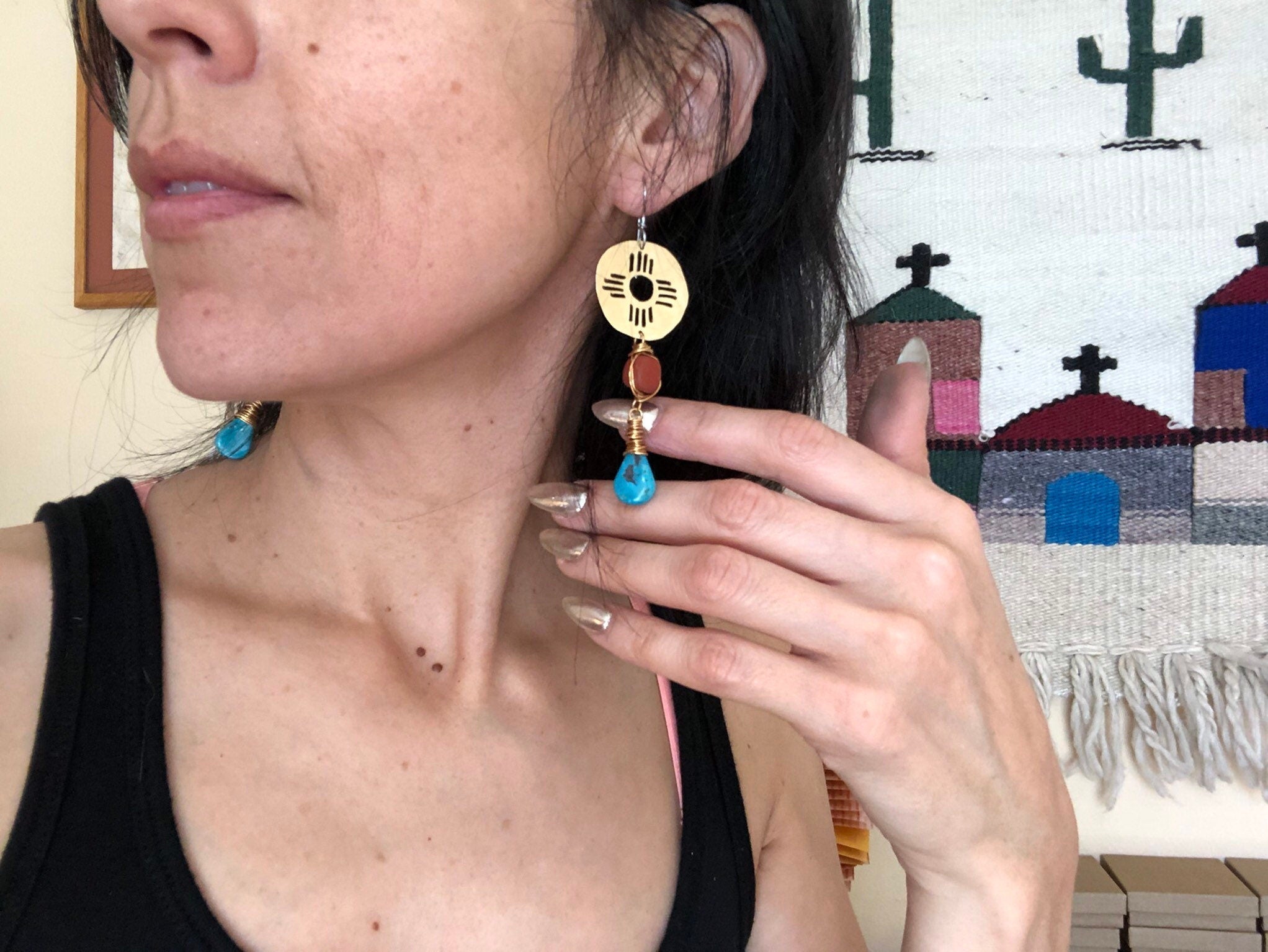Turquoise Zia Drop Earrings-zoom-6