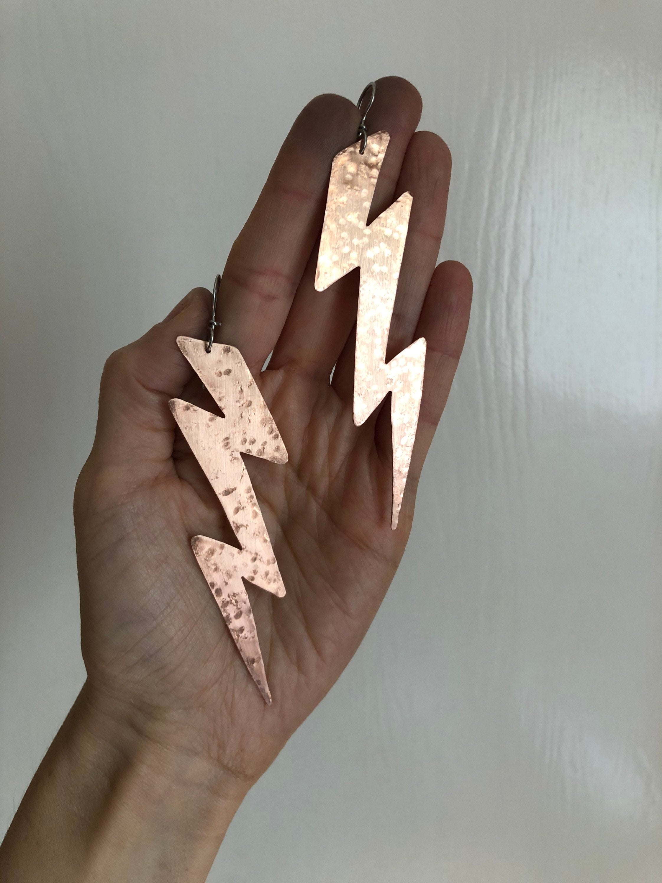 Hammered Lightning Bolt Earrings-zoom-2