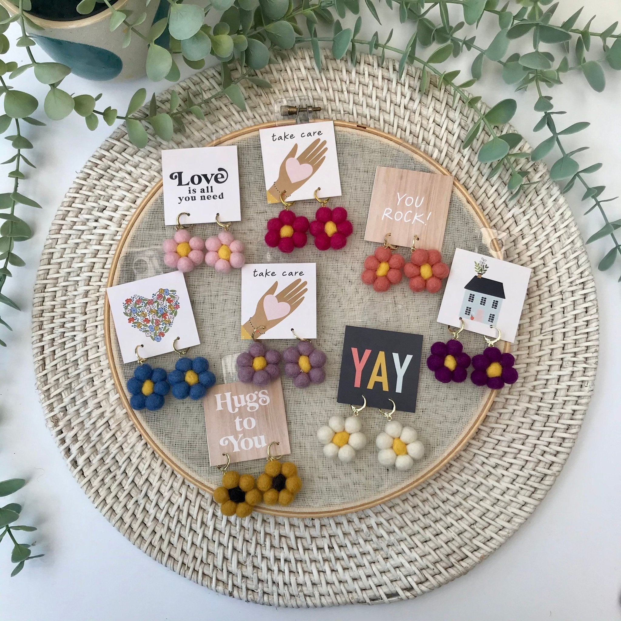 Mini Single Daisy Felt Earrings - Aware House