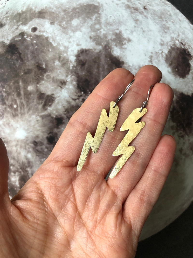Hammered Lightning Bolt Earrings-zoom-