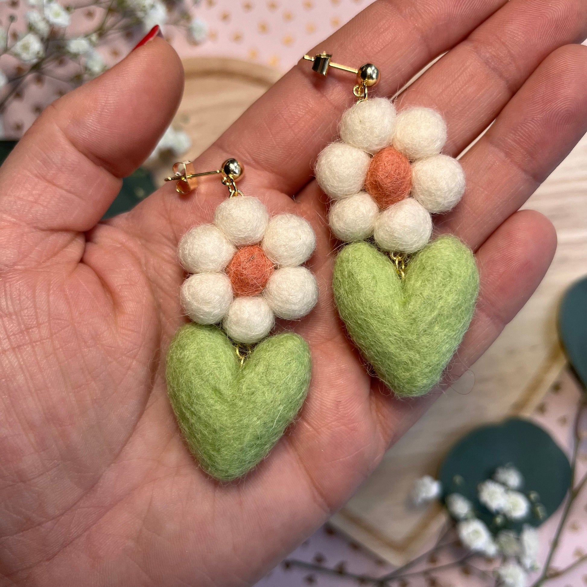 Blooming Heart Felt Earrings-2