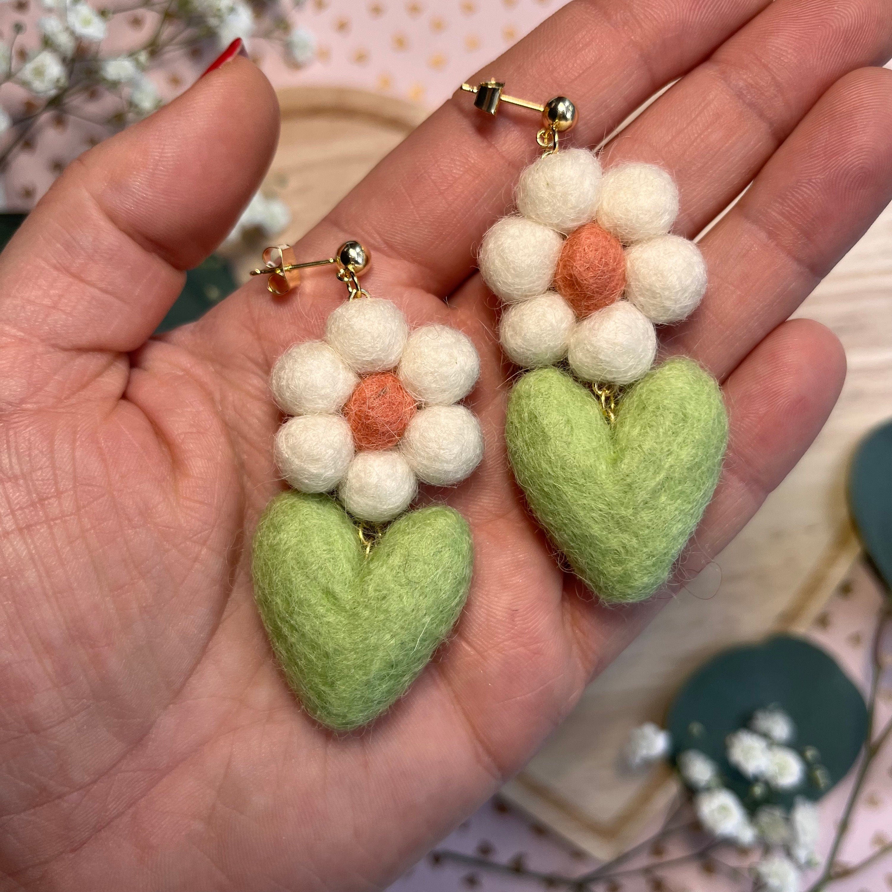 Blooming Heart Felt Earrings-zoom-2