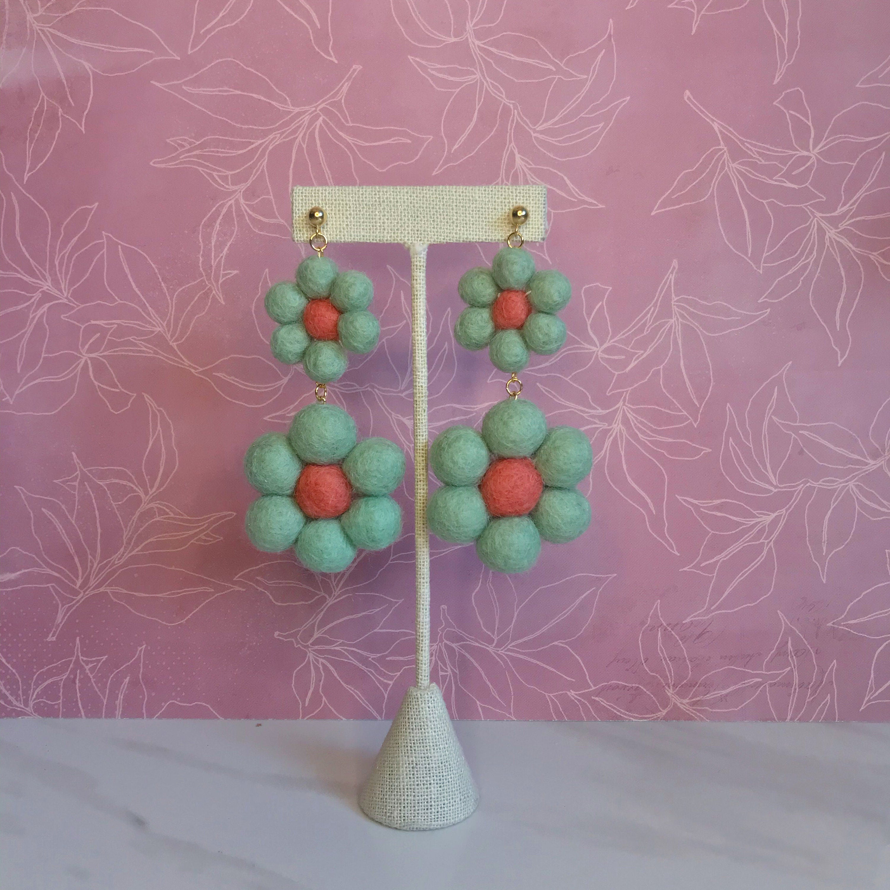 Sea Foam & Coral Double Daisy Earrings