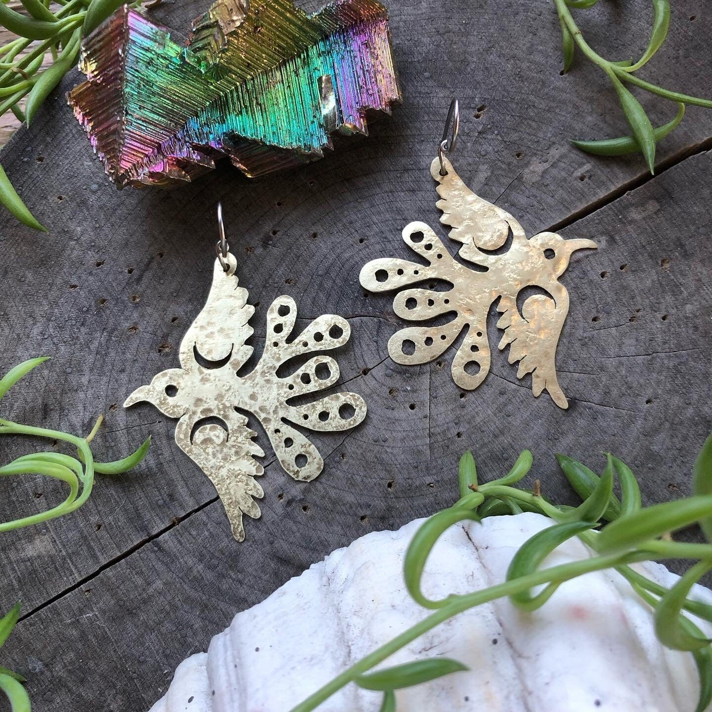 Brass Bird Earrings | Mexican Folk Art Celestial Pajarito-3