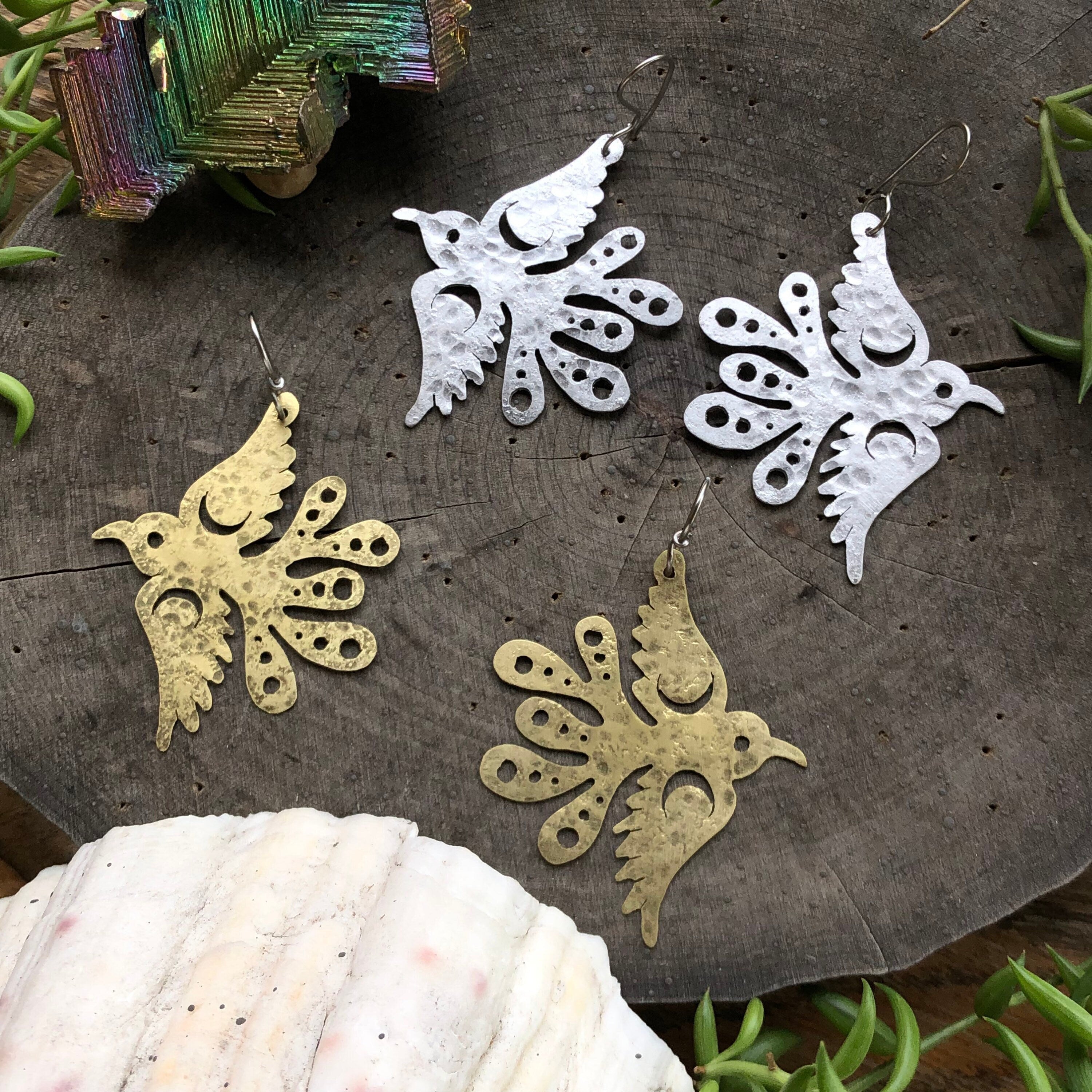 Brass Bird Earrings | Mexican Folk Art Celestial Pajarito-zoom-5