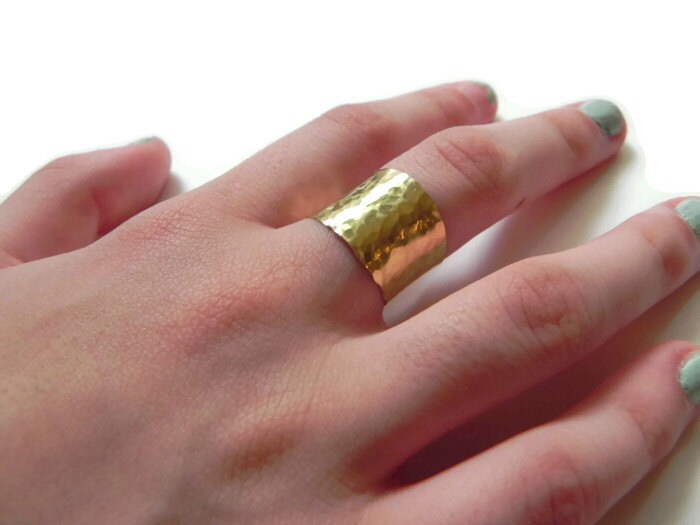 Adjustable Hammered Brass Cuff Ring