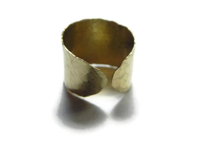 Adjustable Hammered Brass Cuff Ring-zoom-