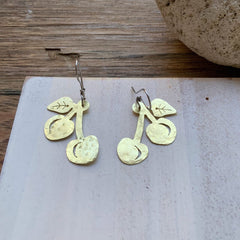 Handmade Metal Cherry Earrings | Fruit Dangle Jewelry - Aware House