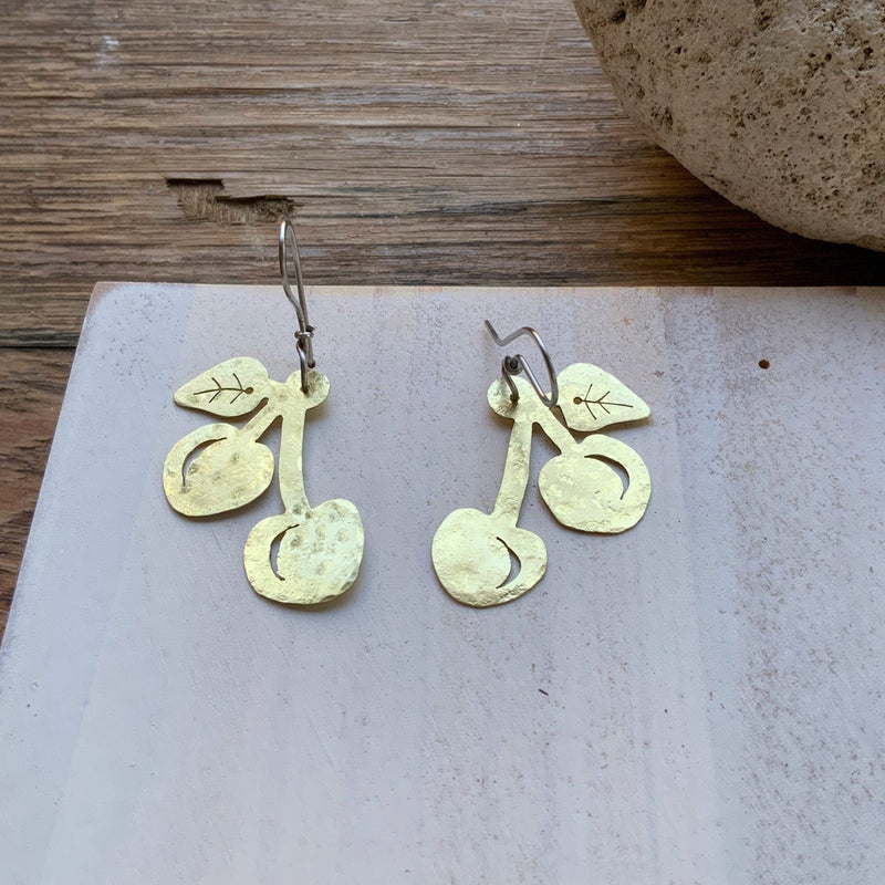 Handmade Metal Cherry Earrings | Fruit Dangle Jewelry-zoom-