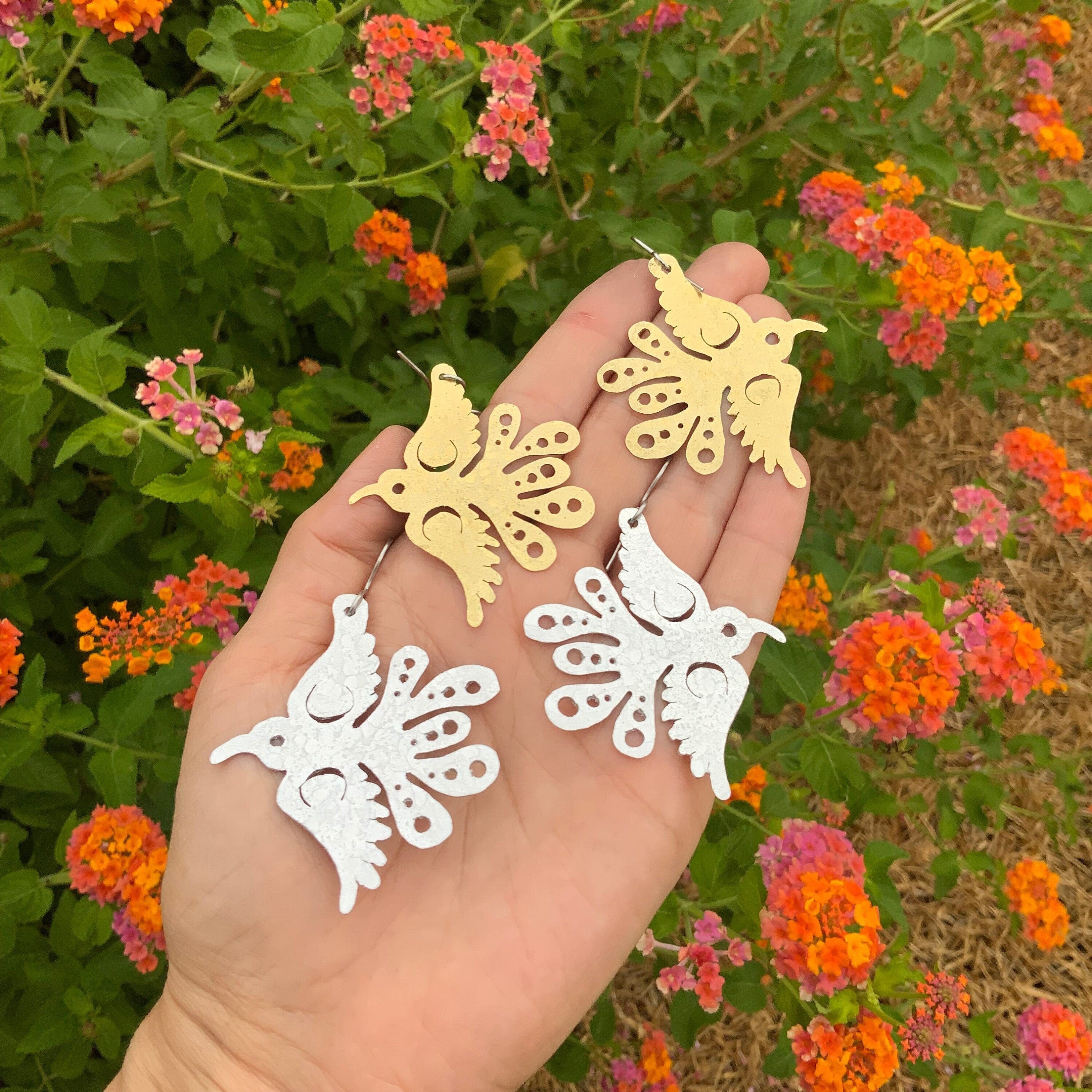 Brass Bird Earrings | Mexican Folk Art Celestial Pajarito-zoom-1