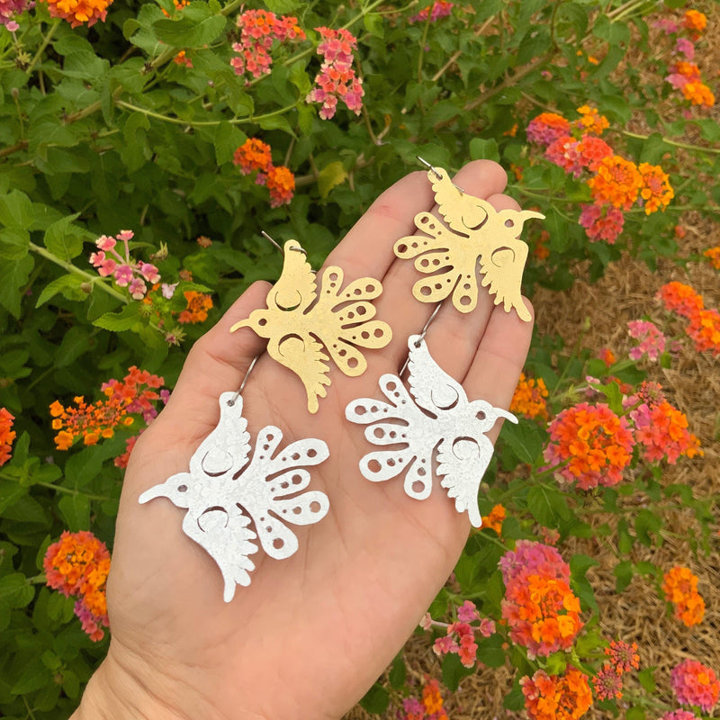 Brass Bird Earrings | Mexican Folk Art Celestial Pajarito-zoom-