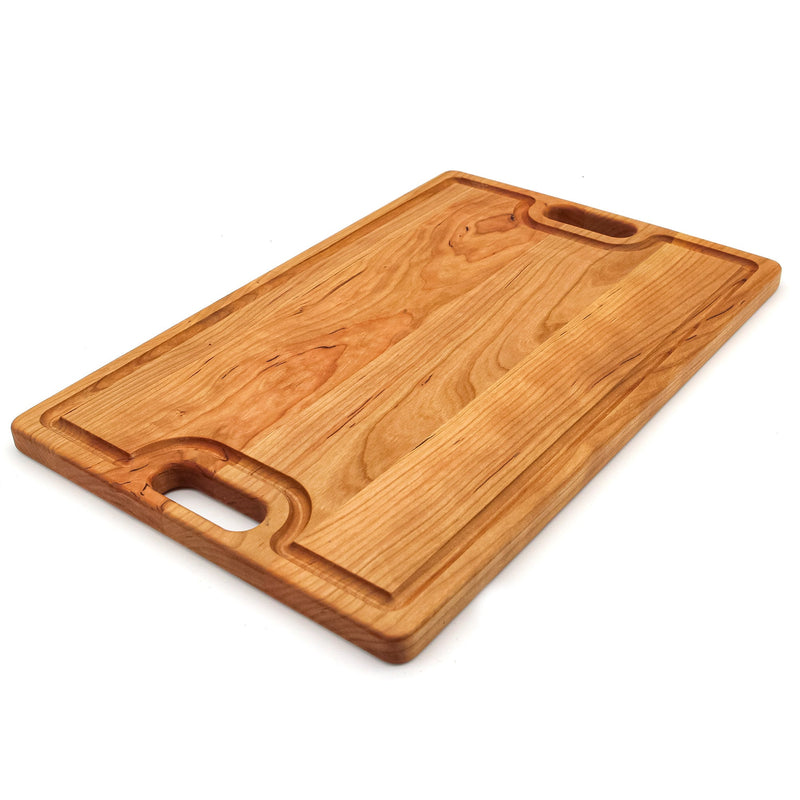 Large Cherry Wood Cutting Board With Juice Groove and Handles-zoom-