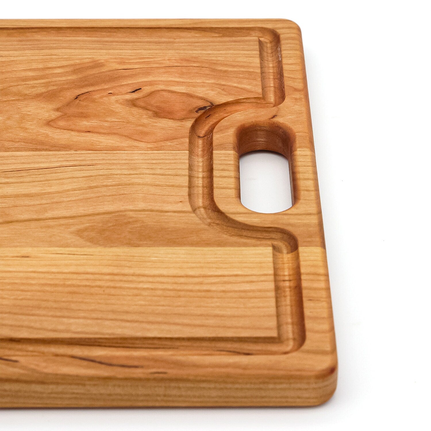 Large Cherry Wood Cutting Board With Juice Groove and Handles-4