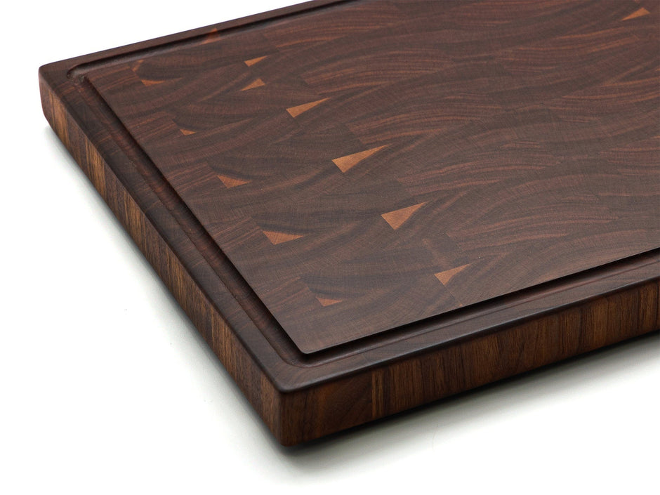 Large End Grain Walnut Cutting Board – Butcher Block with Juice Groove & Rubber Feet