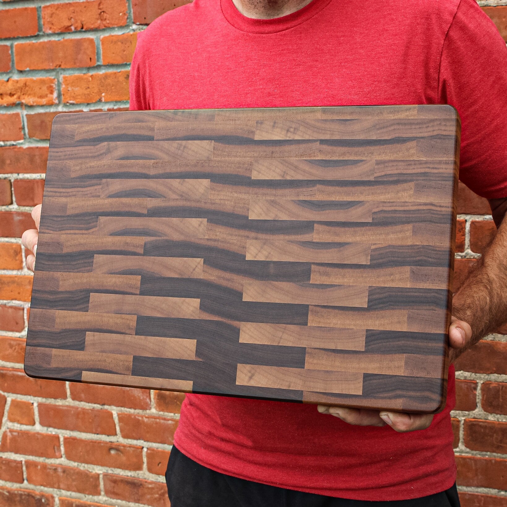 Large End Grain Calico Walnut Butcher Block with Rubber Feet-7