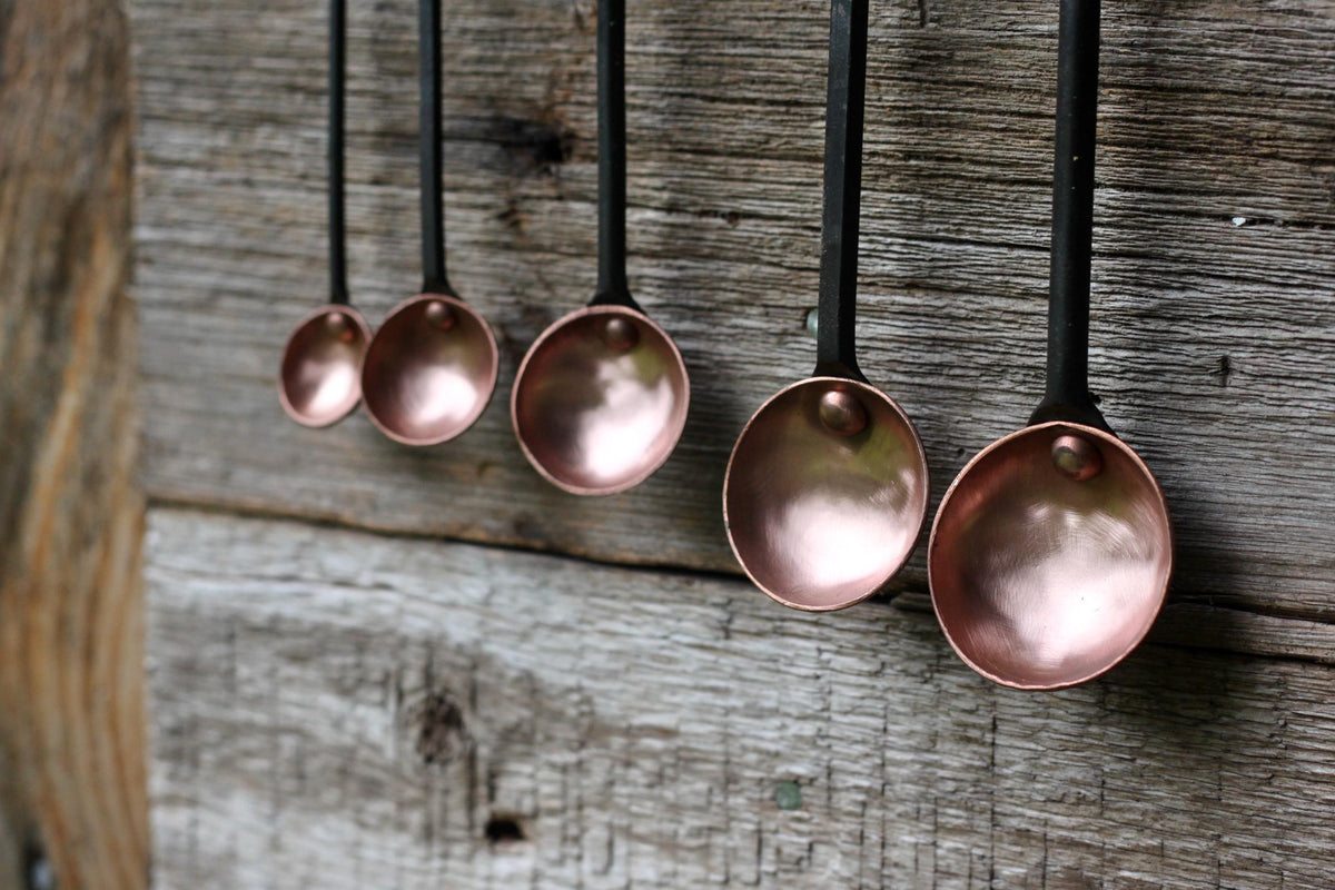 Hand Forged Copper Measuring Spoon Set | Steel & Copper Kitchen Utensils-2