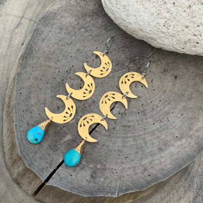 Turquoise Crescent Moon Drop Earrings