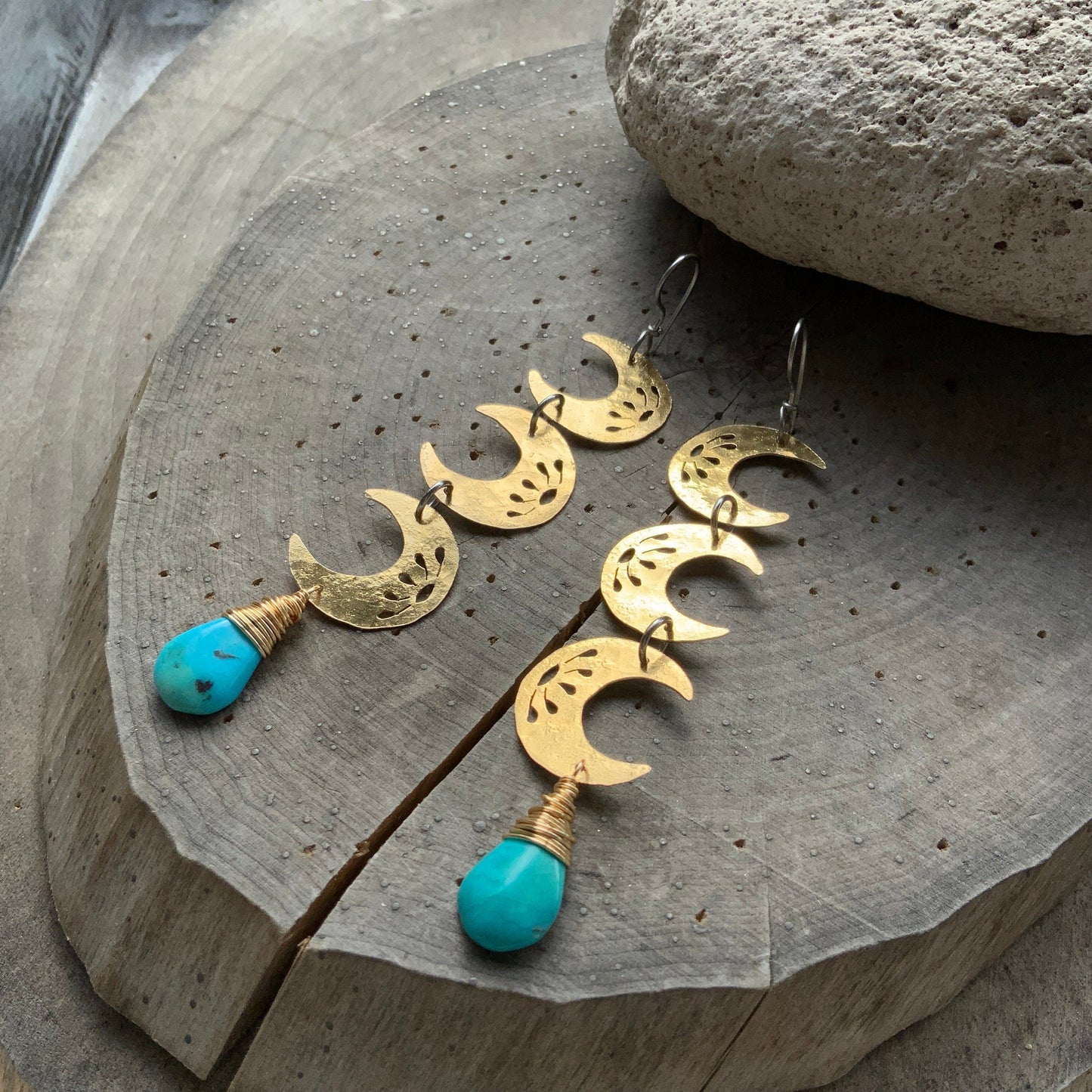 Turquoise Crescent Moon Drop Earrings