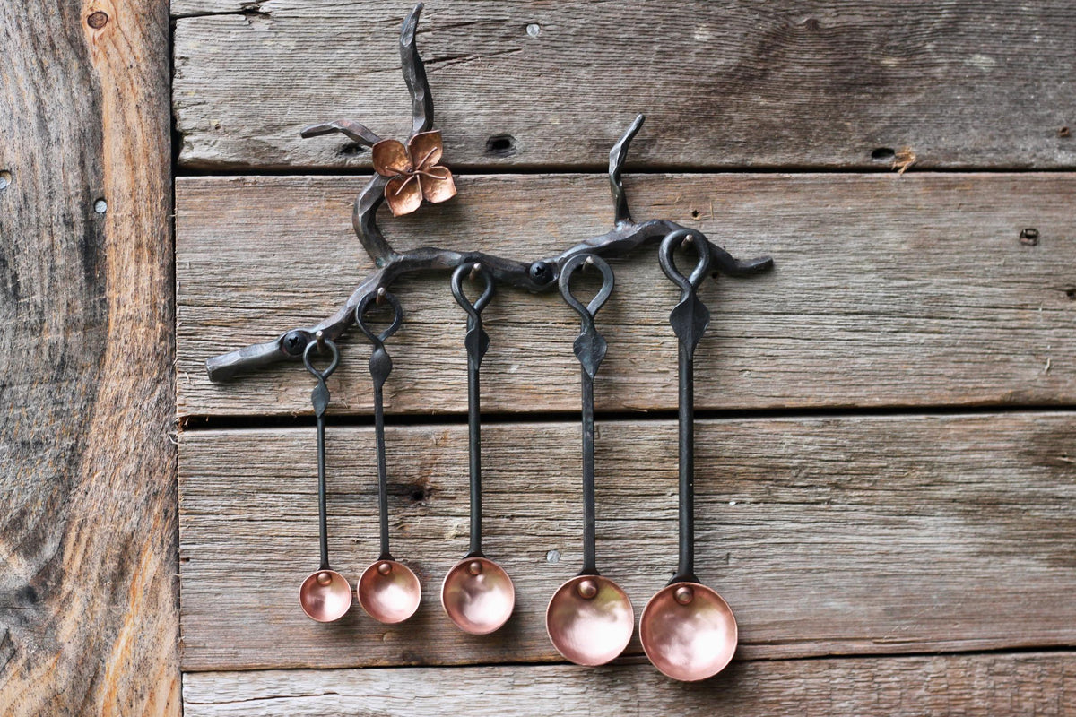 Hand Forged Copper Measuring Spoon Set | Steel & Copper Kitchen Utensils-zoom-1