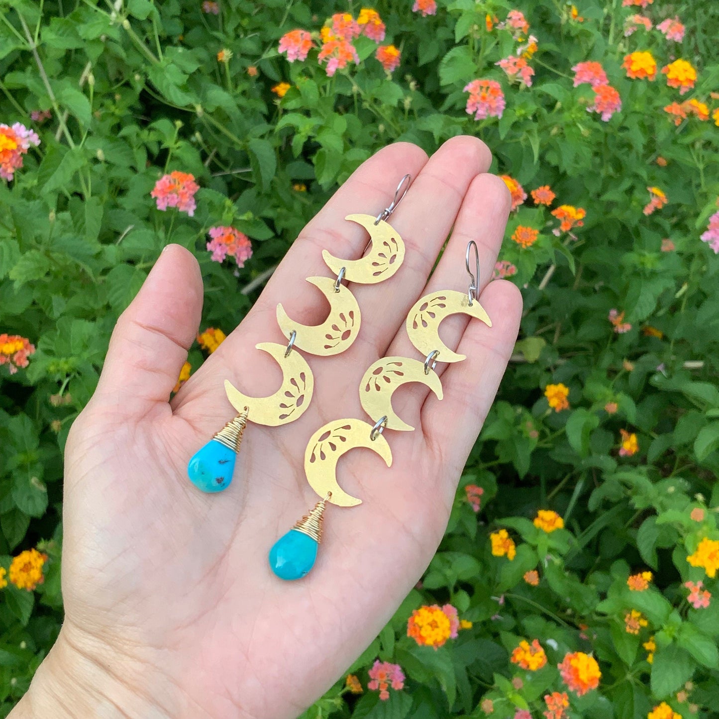 Turquoise Crescent Moon Drop Earrings