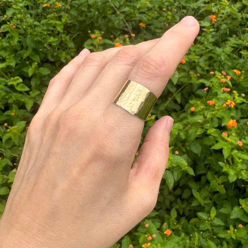 Adjustable Hammered Brass Cuff Ring-zoom-
