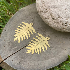 Large Brass Fern Earrings | Woodland Dangle Earrings - Aware House