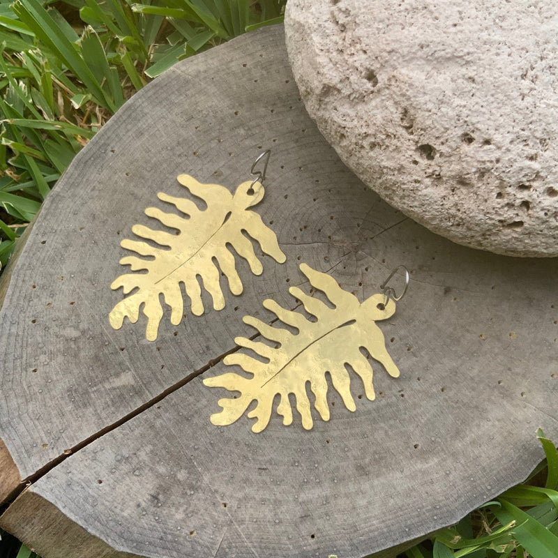 Large Brass Fern Earrings | Woodland Dangle Earrings-zoom-